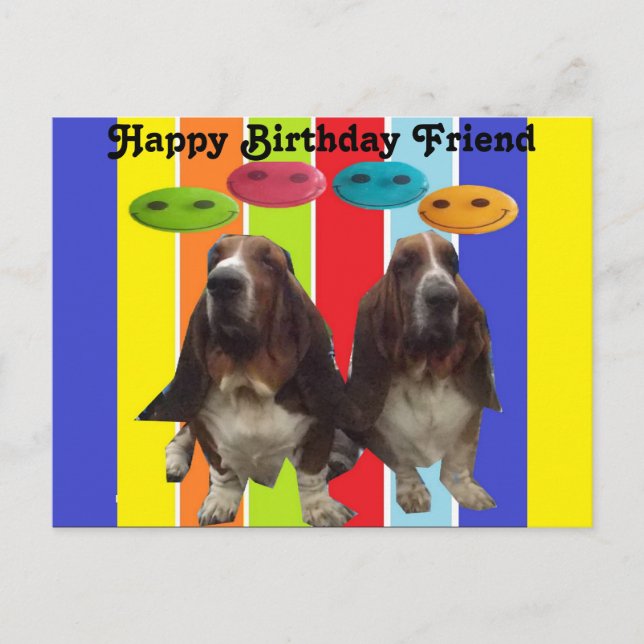 Postcard Happy Birthday Friend Basset (Front)