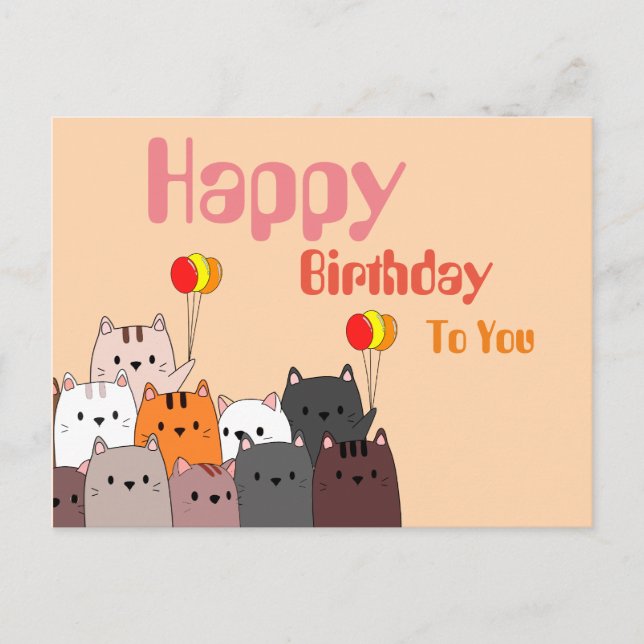 Postcard Happy birthday postcard with cute cat (Front)