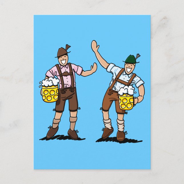 Postcard Happy Lederhosen Men Beer Stein (Front)