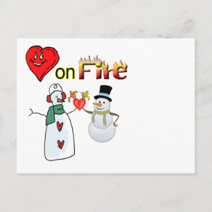 Postcard Heart on Fire Snowman 