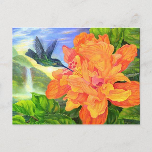Postcard Hummingbird Hibiscus With Face Painting (Front)