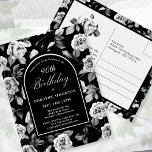Postcard Invite Black White Floral 90th Birthday<br><div class="desc">Very elegant black and white rose floral pattern creates an 90th birthday postcard invitation template. White text and calligraphy are framed by a black arch edged in white. This item is part of the Black and White Rose Floral Collection. it contains templates to create a unique invitation suite, welcome signs...</div>