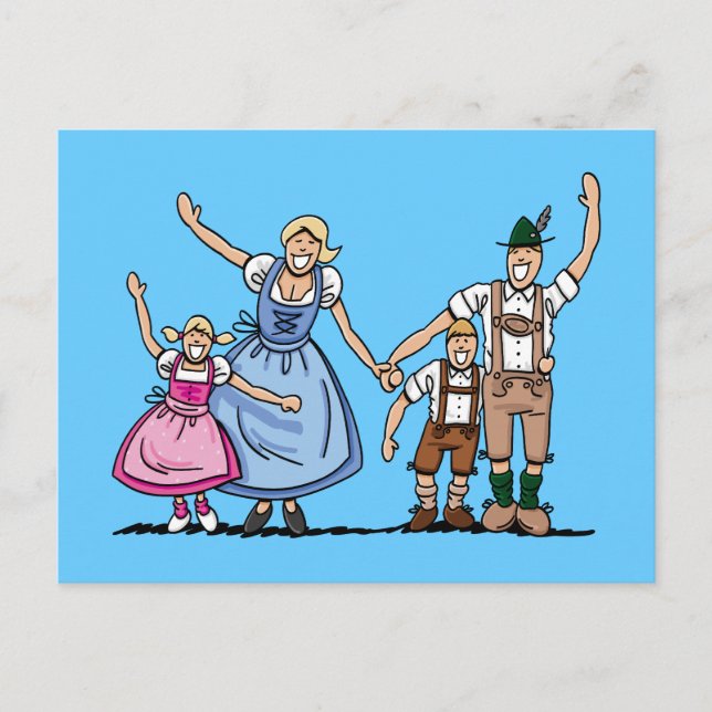 Postcard Lederhosen Dirndl Bavarian Family (Front)