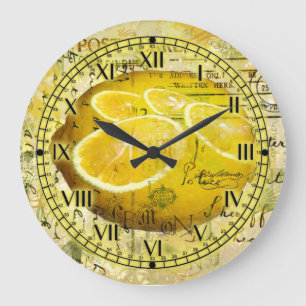 Postcard Lemons Large Clock