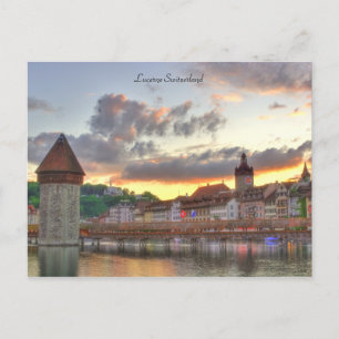 Postcard Luzern Switzerland Old Town Chapel Bridge