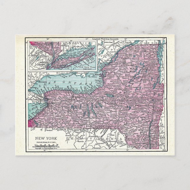 Postcard:  Map of New York, 1921 Postcard (Front)