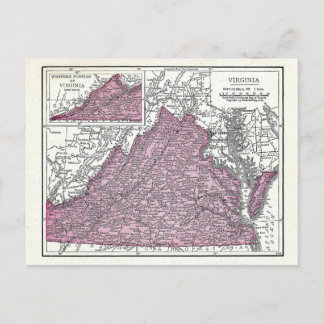 Postcard:  Map of Virginia, 1921 Postcard