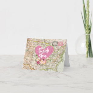 Postcard Map Travel Thank You Folded Note Card