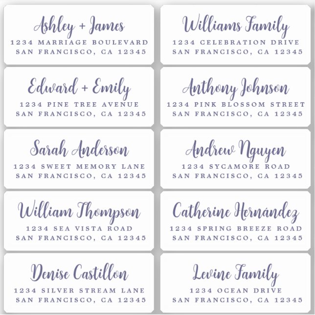Postcard Navy Blue Script Guest Address Labels (Front)