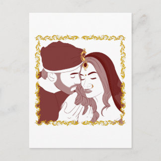 Postcard of a romantic Indian Desi couple in red