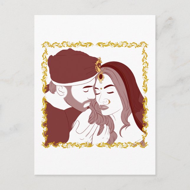 Postcard of a romantic Indian Desi couple in red (Front)