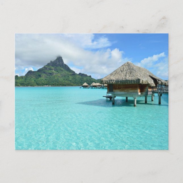 Postcard of an overwater resort on Bora Bora (Front)