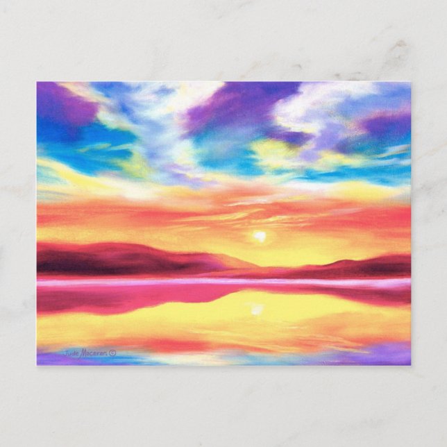 Postcard Of Landscape Beach Sunset Lake Scene (Front)