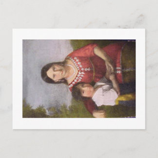 Postcard of Pocahontas with her son.
