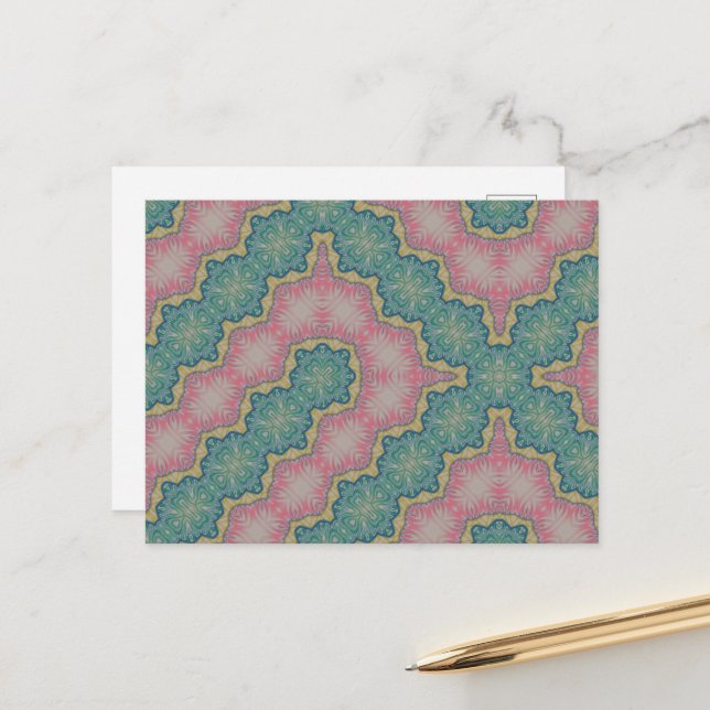 Postcard Pink Green Design Abstract (Front/Back In Situ)
