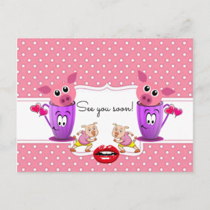Postcard Pink Pigs Polk a dot See you soon!