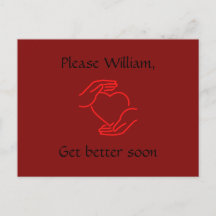 Postcard: Please name, get better soon, red heart.