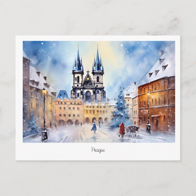 Postcard Prague Christmas night in Czech Republic (Front)