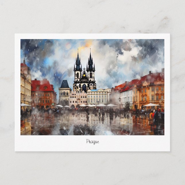 Postcard Prague night in Czech Republic (Front)