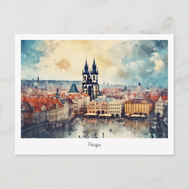 Postcard Prague night in Czech Republic (Front)