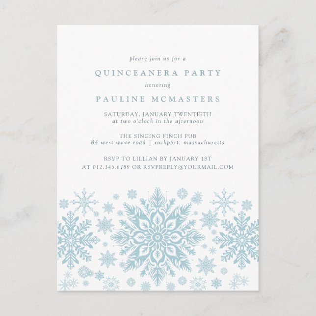 POSTCARD Quinceanera Blue Snowflake Invitation (Front)