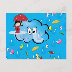 Postcard Rain Clouds Umbrellas