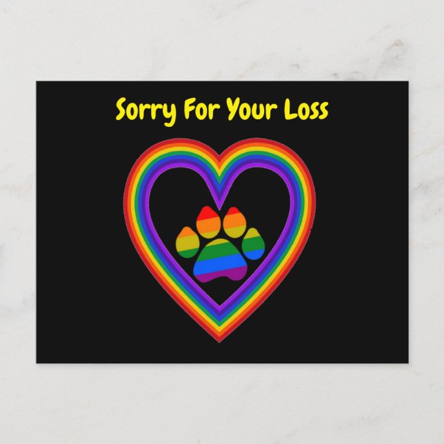 Postcard Rainbow Heart & Paw Sorry For Your Loss (Front)