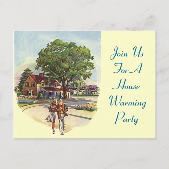 Postcard Retro Couple House Warming Party Invites! (Front)