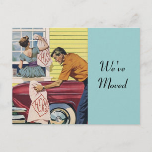 Postcard Retro Couple Moving In Moved New Address