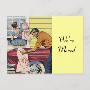 Postcard Retro Couple Moving In Moved New Address