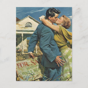 Postcard Retro Couple Moving In Moved New Address