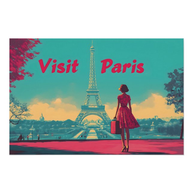 Postcard Retro Eiffel Tower Travel Illustration Poster (Front)