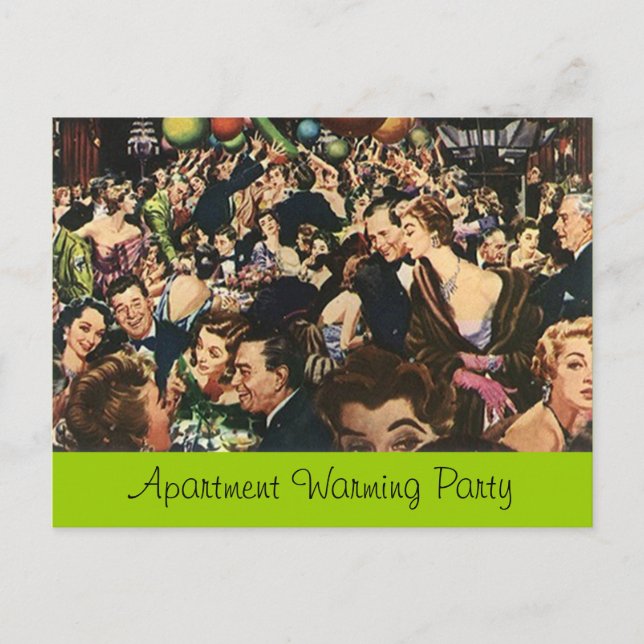 Postcard Retro Housewarming Party Bash Crowd Fun (Front)
