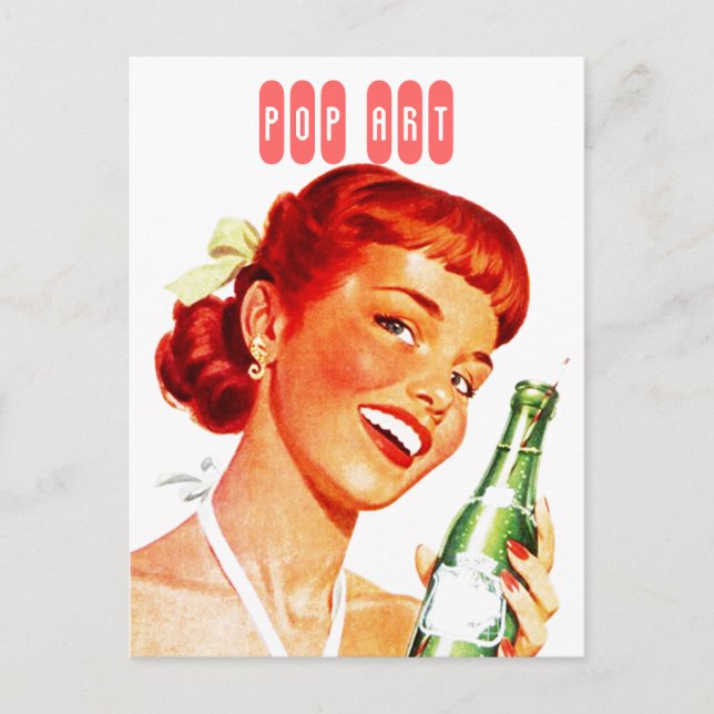 Postcard Retro Stylish Gal w/ Soda PUN FUN Pop Art (Front)