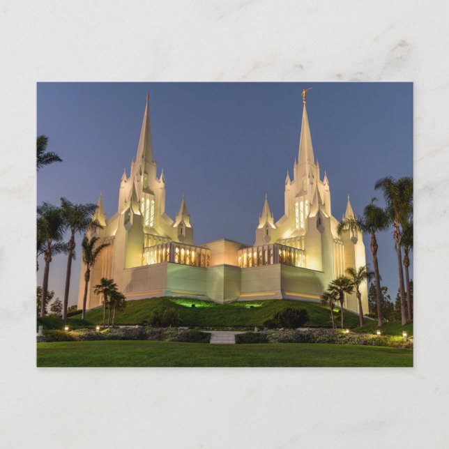Postcard: San Diego LDS Temple Evening image Postcard (Front)