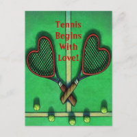 Postcard Sports Players Tennis Begins With Love!
