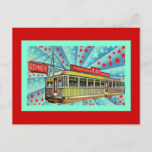 Postcard Stylized Retro Googie Mid-Century Diner