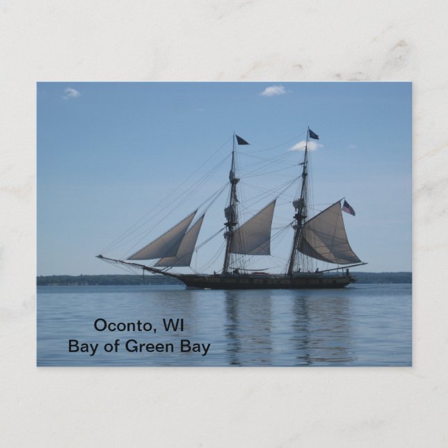 Postcard- Tall Ship, Bay of Green Bay, WI Postcard (Front)