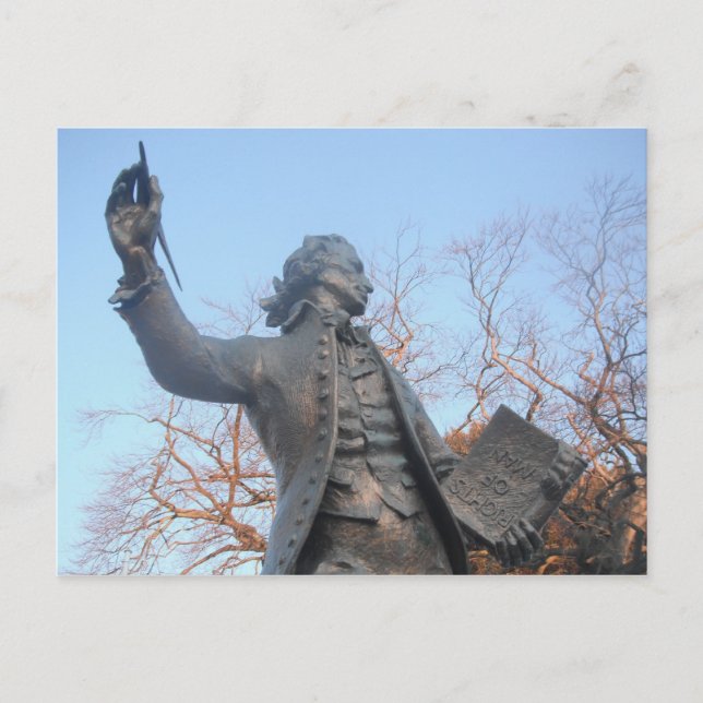 Postcard Thomas Paine Statue Holding RIghts Of Man (Front)
