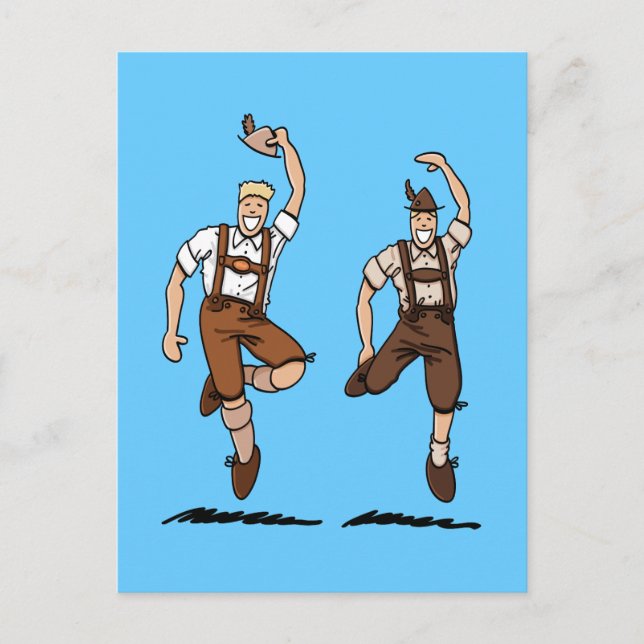 Postcard Two Dancing Lederhosen Bavarians (Front)