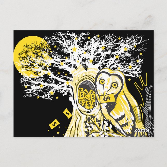 Postcard – Urban Tree Owl & Wealth Surreal Pop-Art (Back)