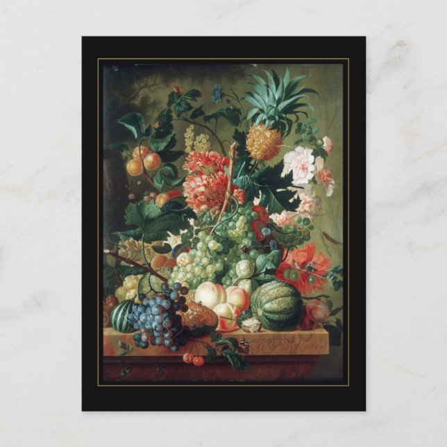 Postcard Vintage Art Still Life Flowers Fruit (Front)
