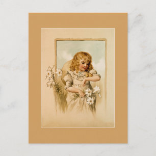 Postcard - Vintage Girl With Spring Chicks