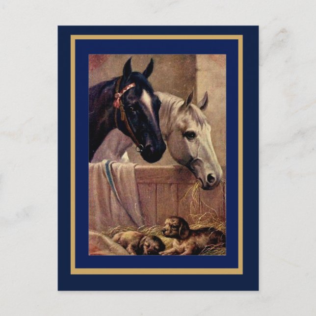 Postcard Vintage Horses Dogs (Front)