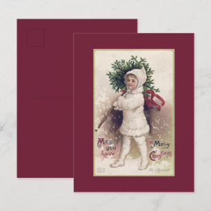 POSTCARD : VINTAGE : LITTLE GIRL + CHRISTMAS TREE 