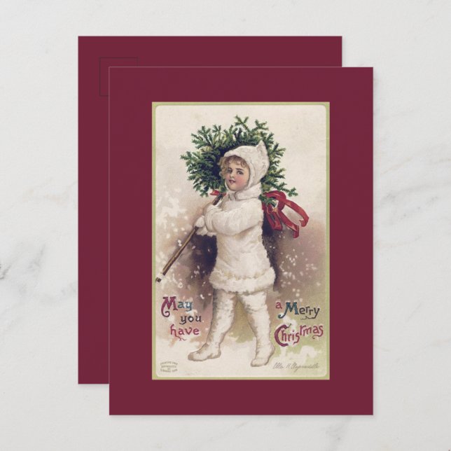 POSTCARD : VINTAGE : LITTLE GIRL + CHRISTMAS TREE  (Front/Back)