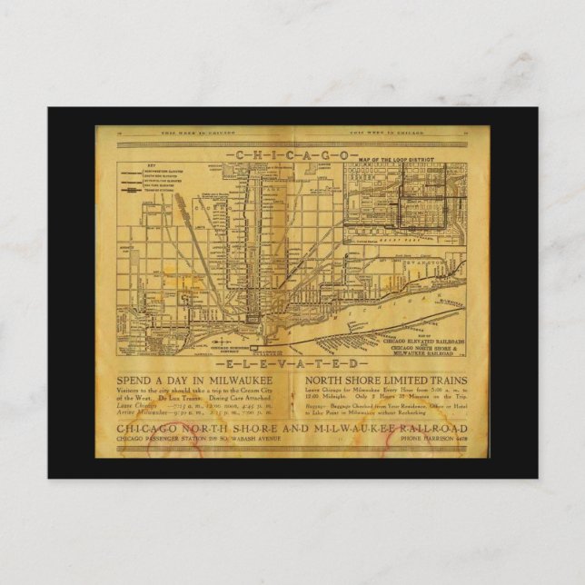 Postcard-Vintage Maps-Chicago L Map Postcard (Front)