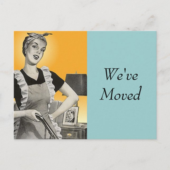 Postcard Vintage Retro Busy Cleaning New Address (Front)