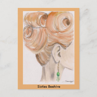 Postcard w/ original art of 1960's woman