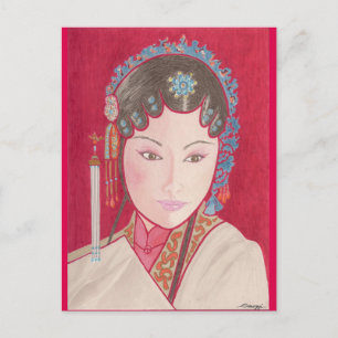 Postcard w/ original art of Chinese dancer